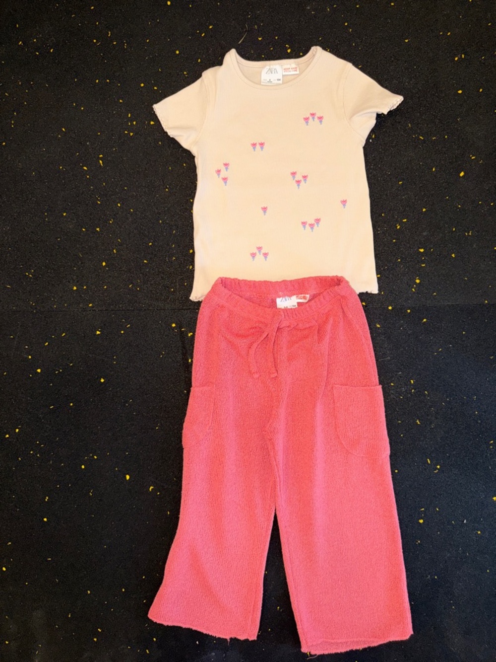 Zara Cream Top with Pink Flowers & Salmon Pink Flowy Pants